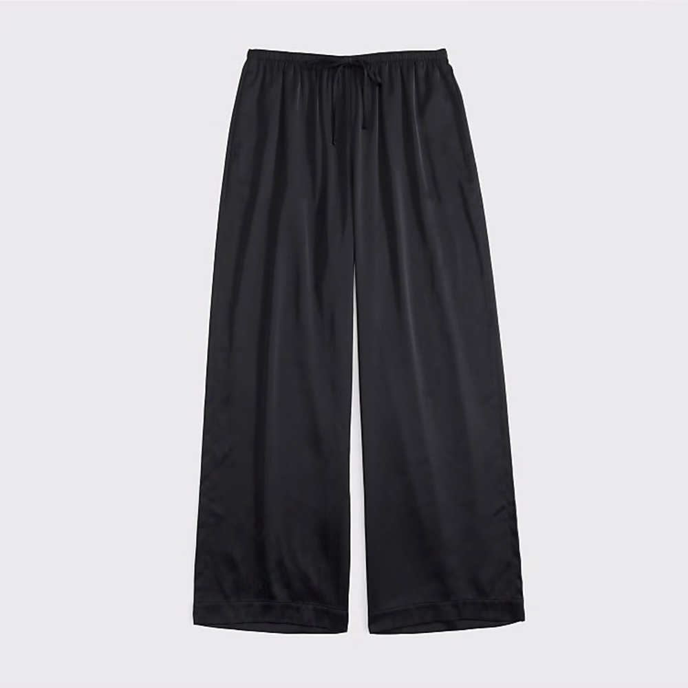 Abercrombie & Fitch Gemma Satin Wide Leg Pant Women S Black High Rise Pull-On